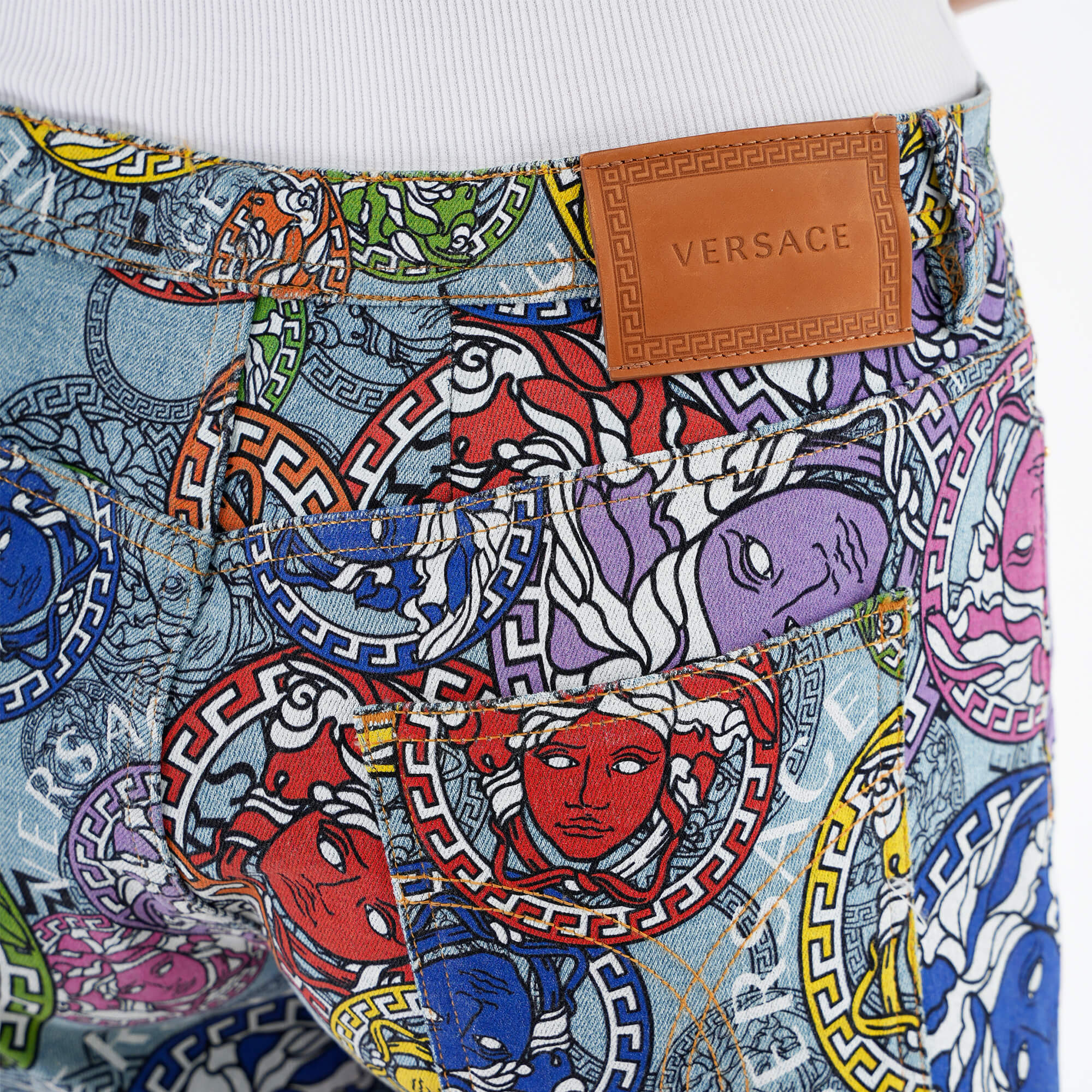 Versace - Blue Medusa Amplified Print Denim Shorts 30 size